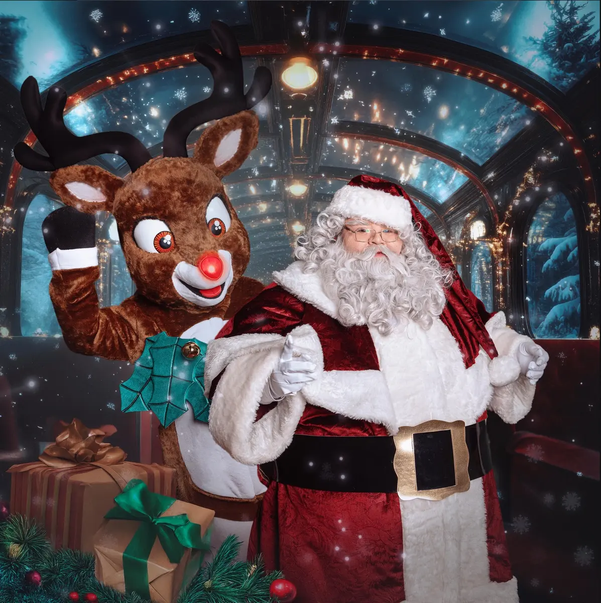 Santa Claus acompañado por Rodolfo el Reno